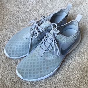 Nike cross trainers, lightweight, silver gray white. Smoke free home.